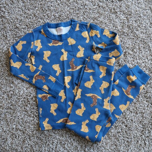 Hanna Andersson Boy 6/7 Top & 8 Bottom Bunny Print 2 PC Pajama Set - Picture 1 of 3